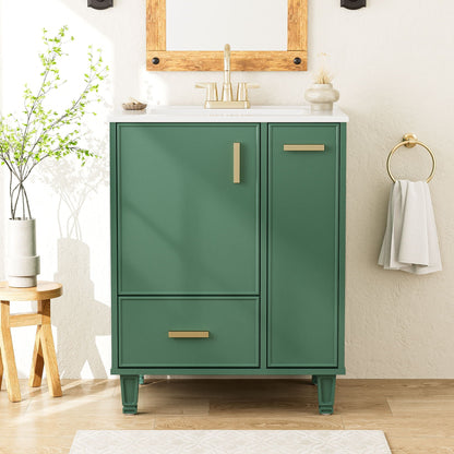 Bathroom Vanity with Ceramic Sink and Deep Storage - Multiple Colors