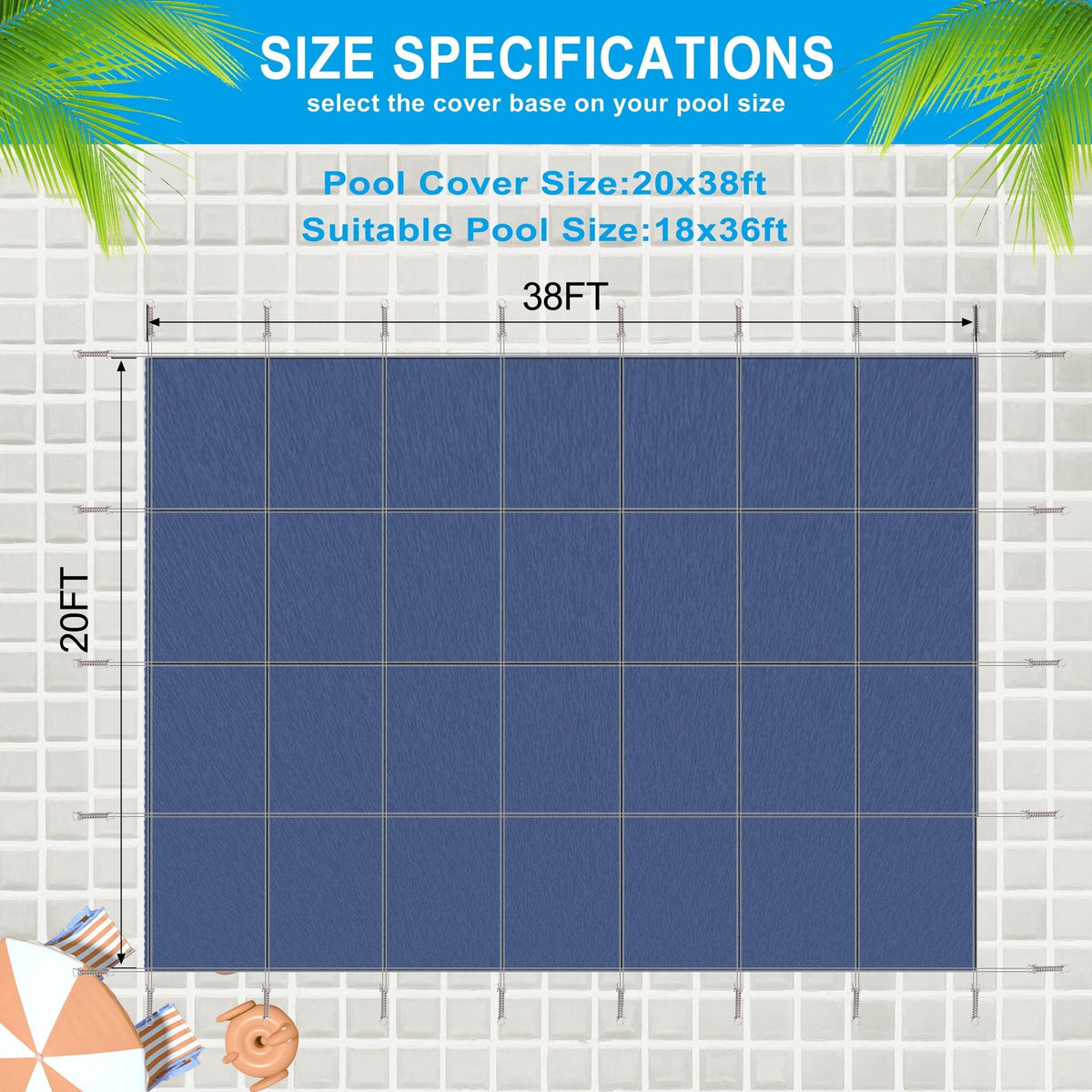 Inground Rectangle Winter Safety Pool Cover with Complete Hardware Kit - Blue or Dark Green