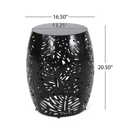 Modern Design Metal End Table with Palm Leaf Cut-Out - White, Black, Blue