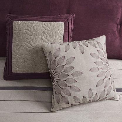 Faux Suede 7 Piece Queen Comforter Set with Embroidered Pillows - Purple