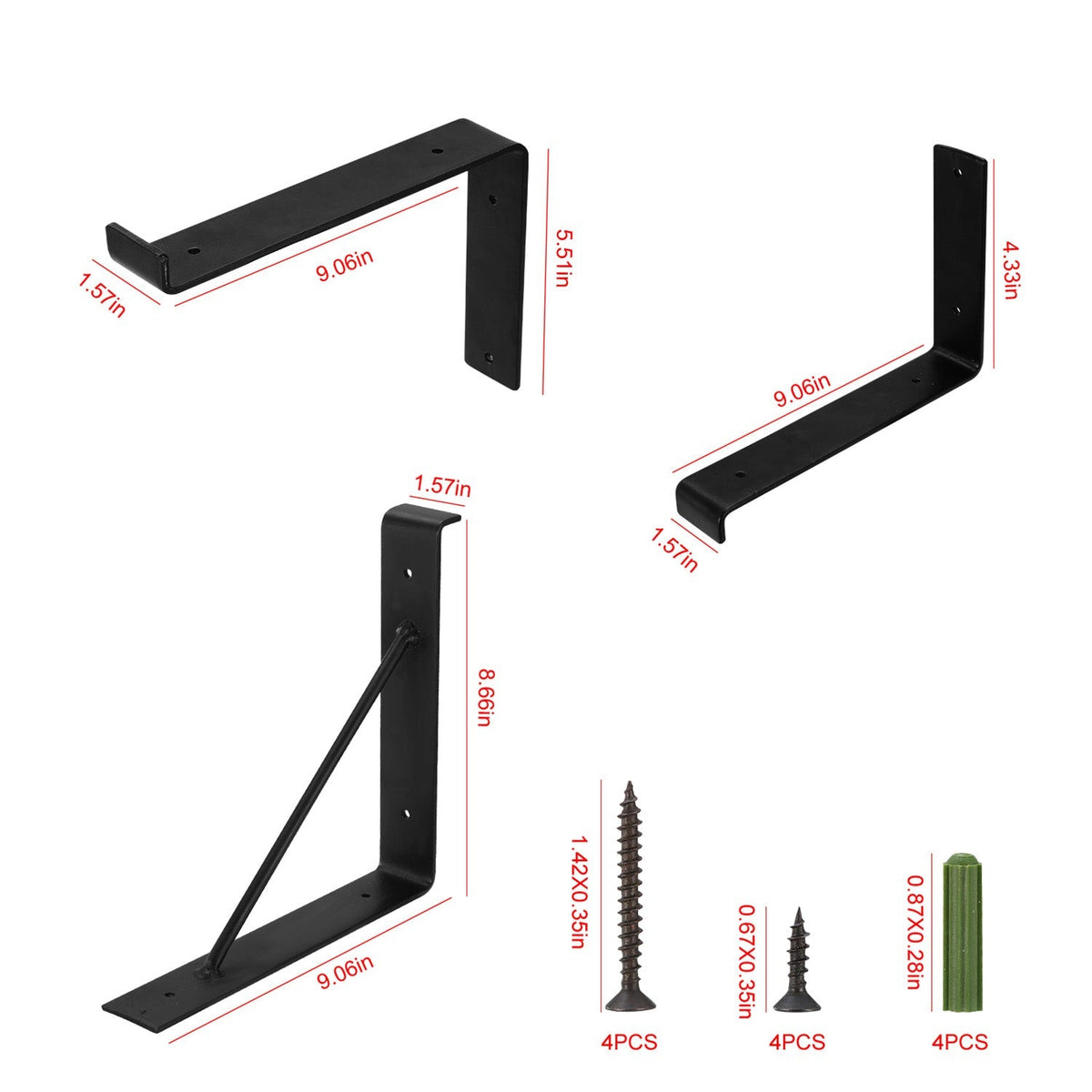 2-Pack Heavy Duty L-Shaped Shelf Brackets with Screws