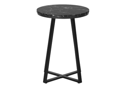 Accent Table Side Round Marble Look with Metal Base - Black