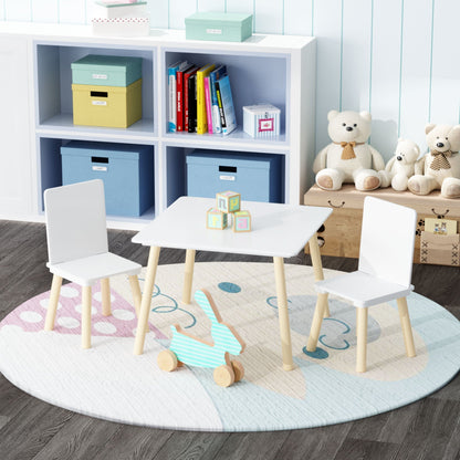 Kids Table And 2 Chairs Set with Solid Wood Construction - White