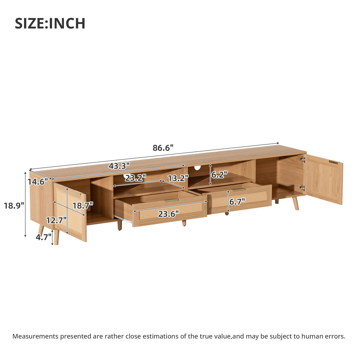 TV Stand Media Console with Cable Management - Light Brown or Black
