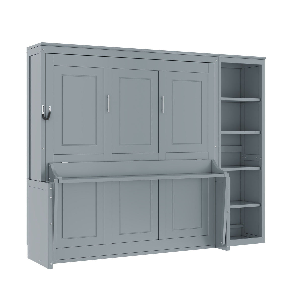 Murphy Bed with Desk and Bookshelf - Solid Pine, Full & Queen Sizes