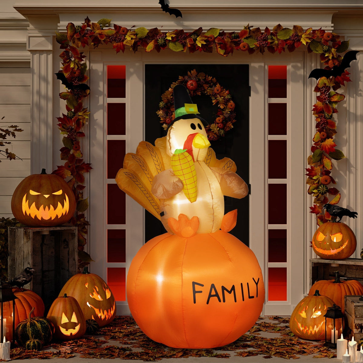 Inflatable Thanksgiving Turkey LED Display with Weather-Resistant Design - Multicolor
