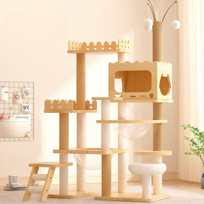 66.9" Modern Cat Tower with Sisal Scratching Posts - Wood Cat Tree