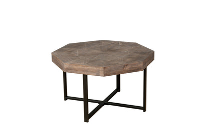 Wood Octagonal Vintage Patchwork Coffee Table with Metal Frame - Antique Brown