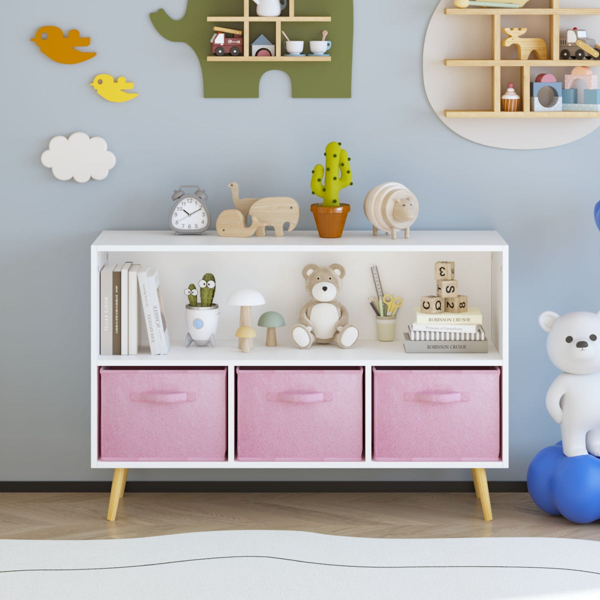 Bookcase With Collapsible Drawers Organizer - Gray, Pink, or Purple