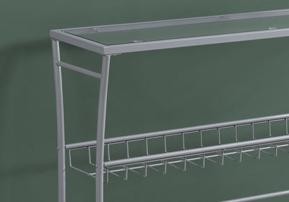 Silver Accent Console Table with Glass Top and Metal Shelf - Contemporary