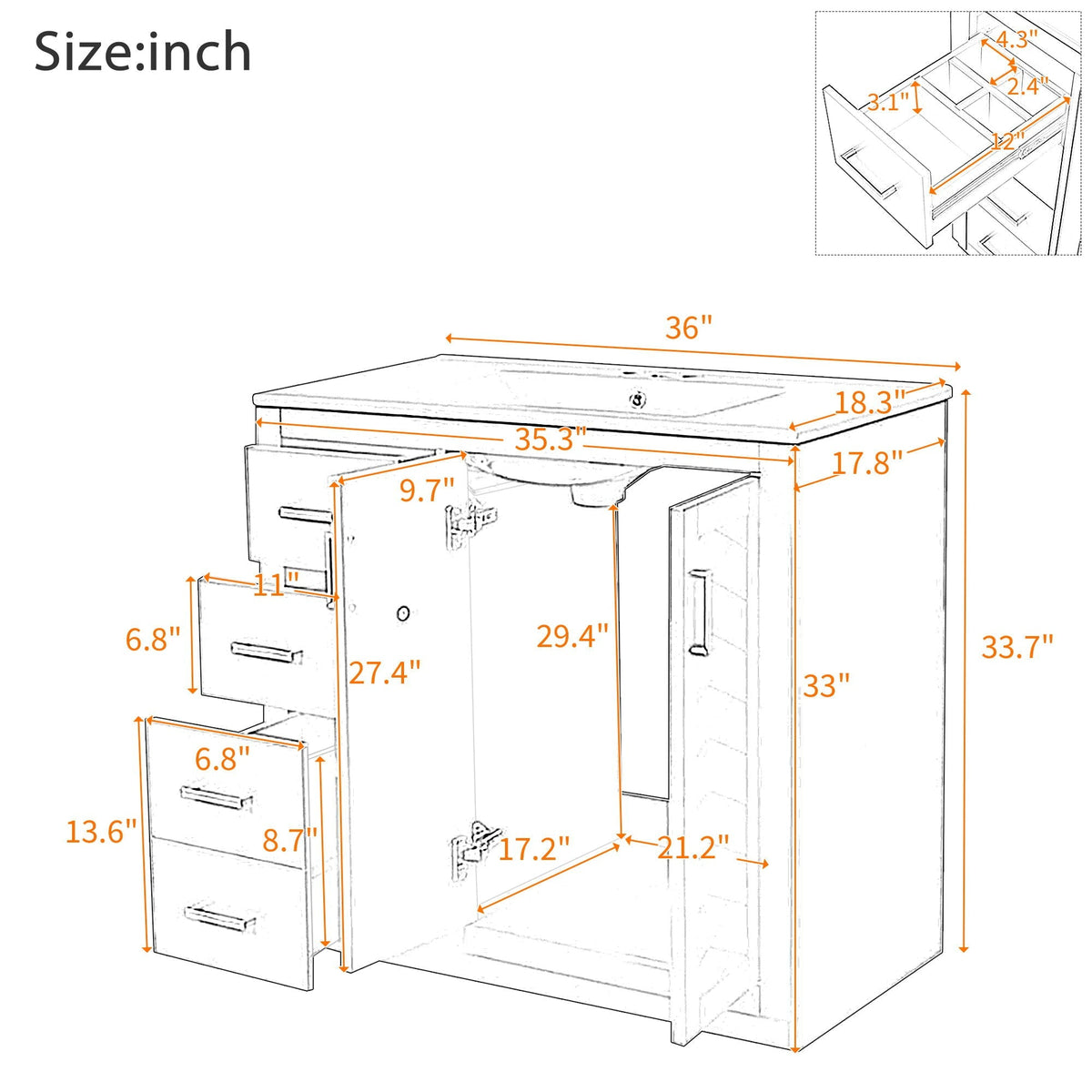 Bathroom Vanity With Sink Combo, Storage Cabinet, Freestanding Set