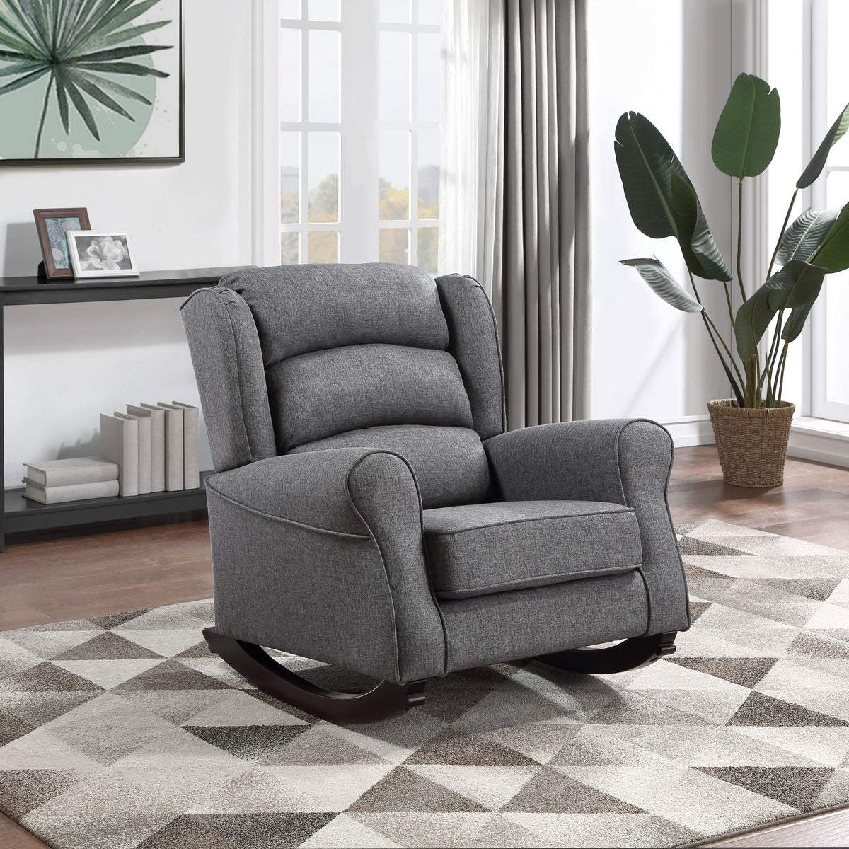 Fabien Rocking Chair with Wooden Frame - Dark Gray