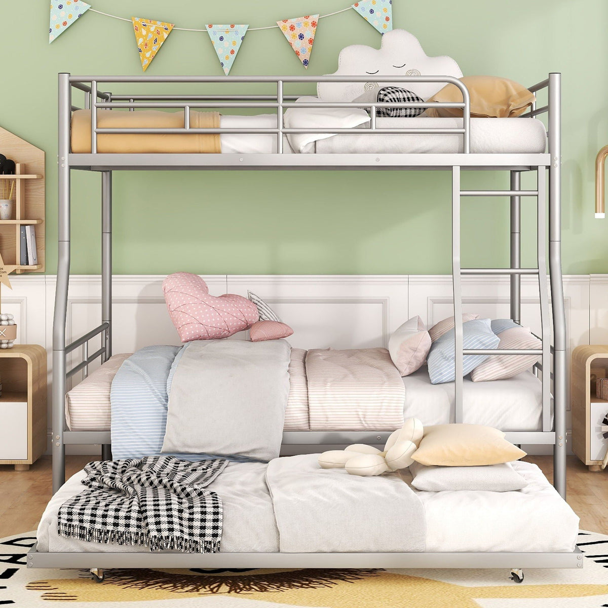 Steel Construction Bunk Bed with Convertible Design - Multiple Colors