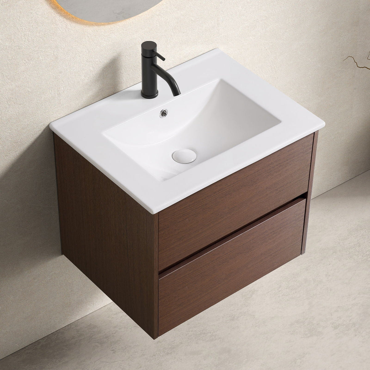 Wall-Mounted Bathroom Vanity with Soft-Close Drawer - Black Brown