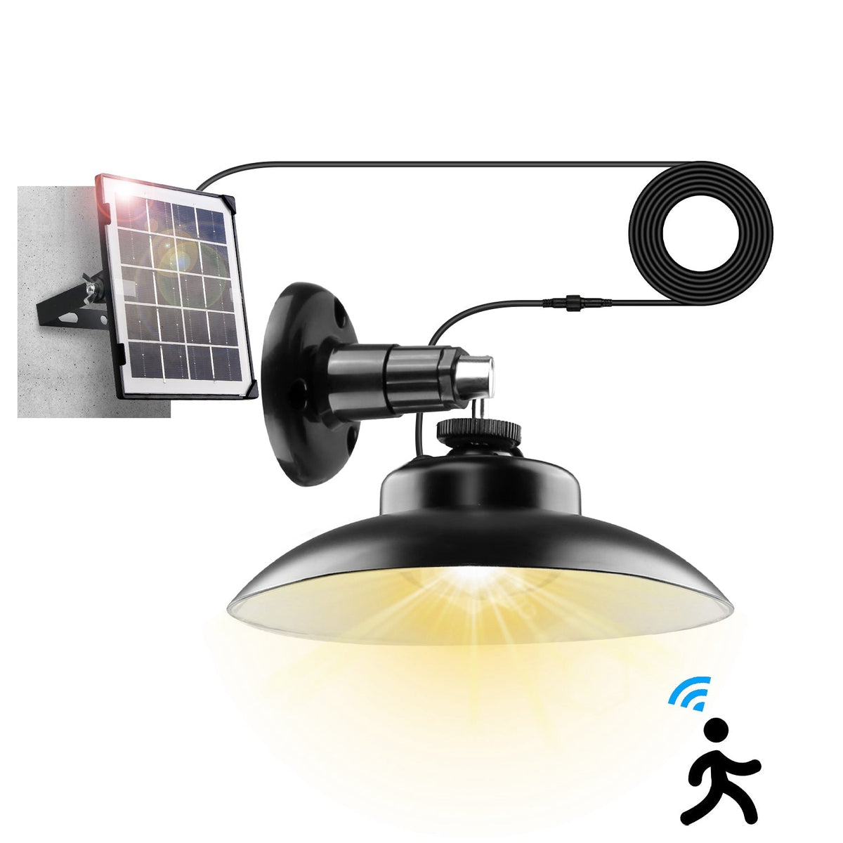 Solar Shed Light with Separate Panel Wall Mounted Solar Pendant Light Indoor Outdoor with Remote Timer 3 Modes 3 Light Colors IP 55 Waterproof for Gaz