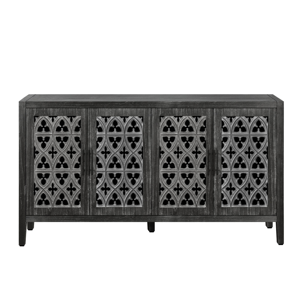 Antique Four Door Sideboard with Hollow Doors - Black Pine Veneer