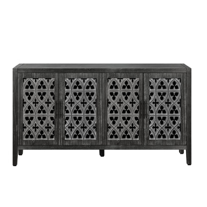 Antique Four Door Sideboard with Hollow Doors - Black Pine Veneer