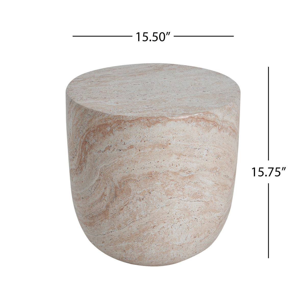 Lightweight Concrete Side Table with Travertine Finish - Beige