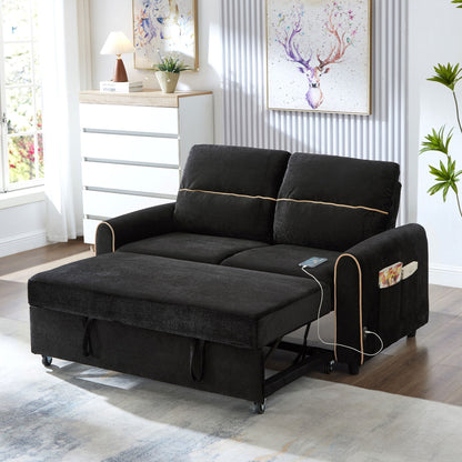 Pull Out Sofa Bed with Adjustable Backrest and USB Ports - Dark Gray, Black or Blue