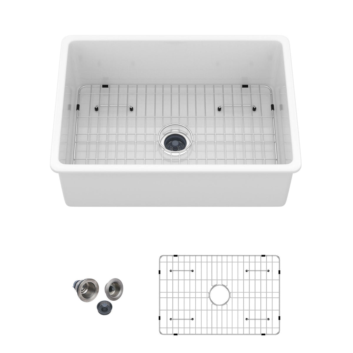 Rectangular Deep Single Bowl Kitchen Sink with Dual Mount Installation - White