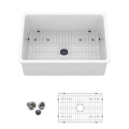 Rectangular Deep Single Bowl Kitchen Sink with Dual Mount Installation - White
