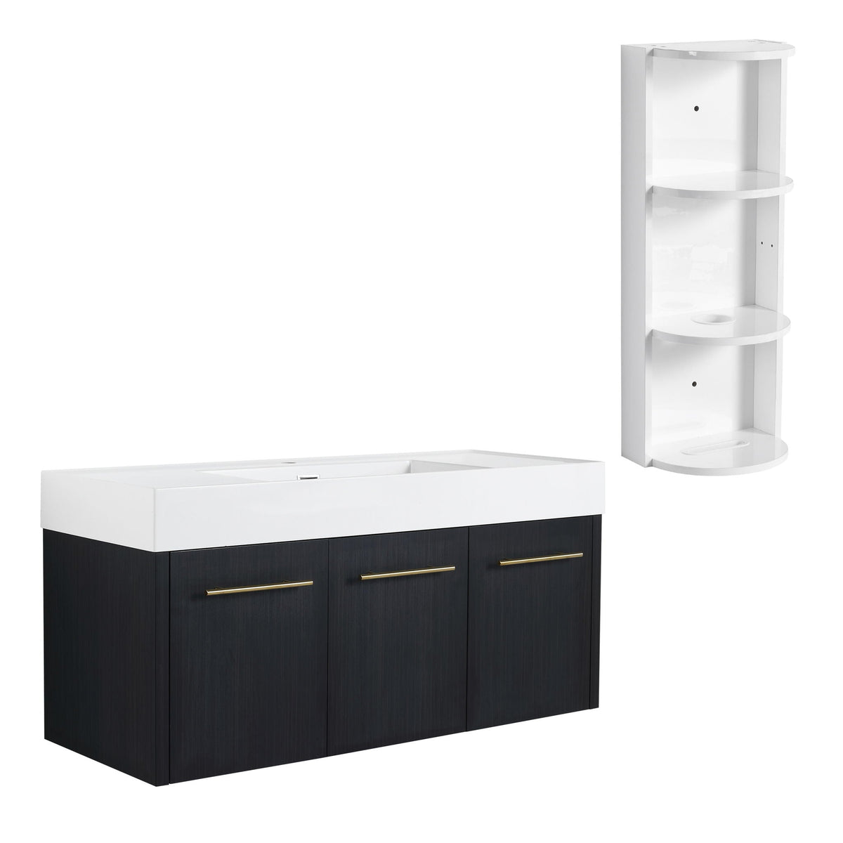 Modern Wall Mounted Bathroom Vanity with Resin Sink - Black