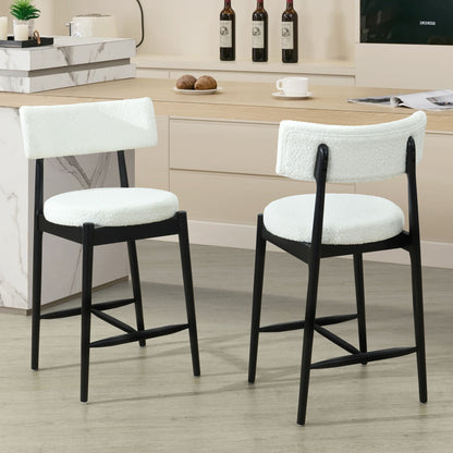 Mid Century Modern Counter Stools with Full Back - Fabric Upholstery, Set of 2