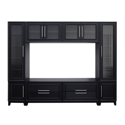Modern Entertainment Center with Fluted Glass Doors - White or Black