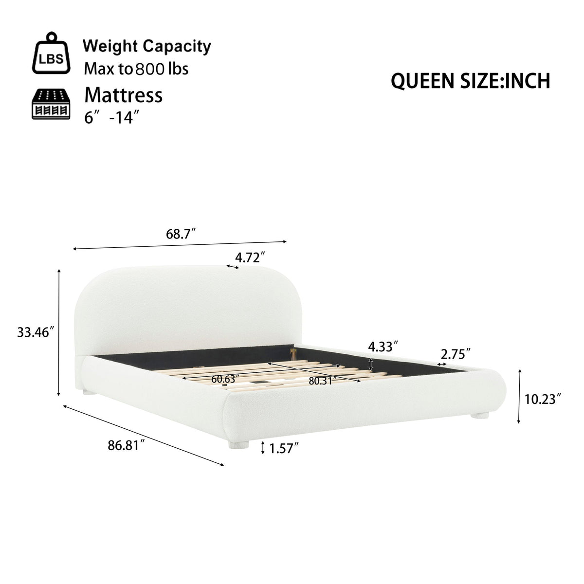 Upholstered Modern Bedroom Bed with Curved Headboard - Beige or Dark Green