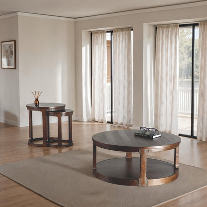 Transitional Espresso Coffee Table with Open Storage - Engineered Pine