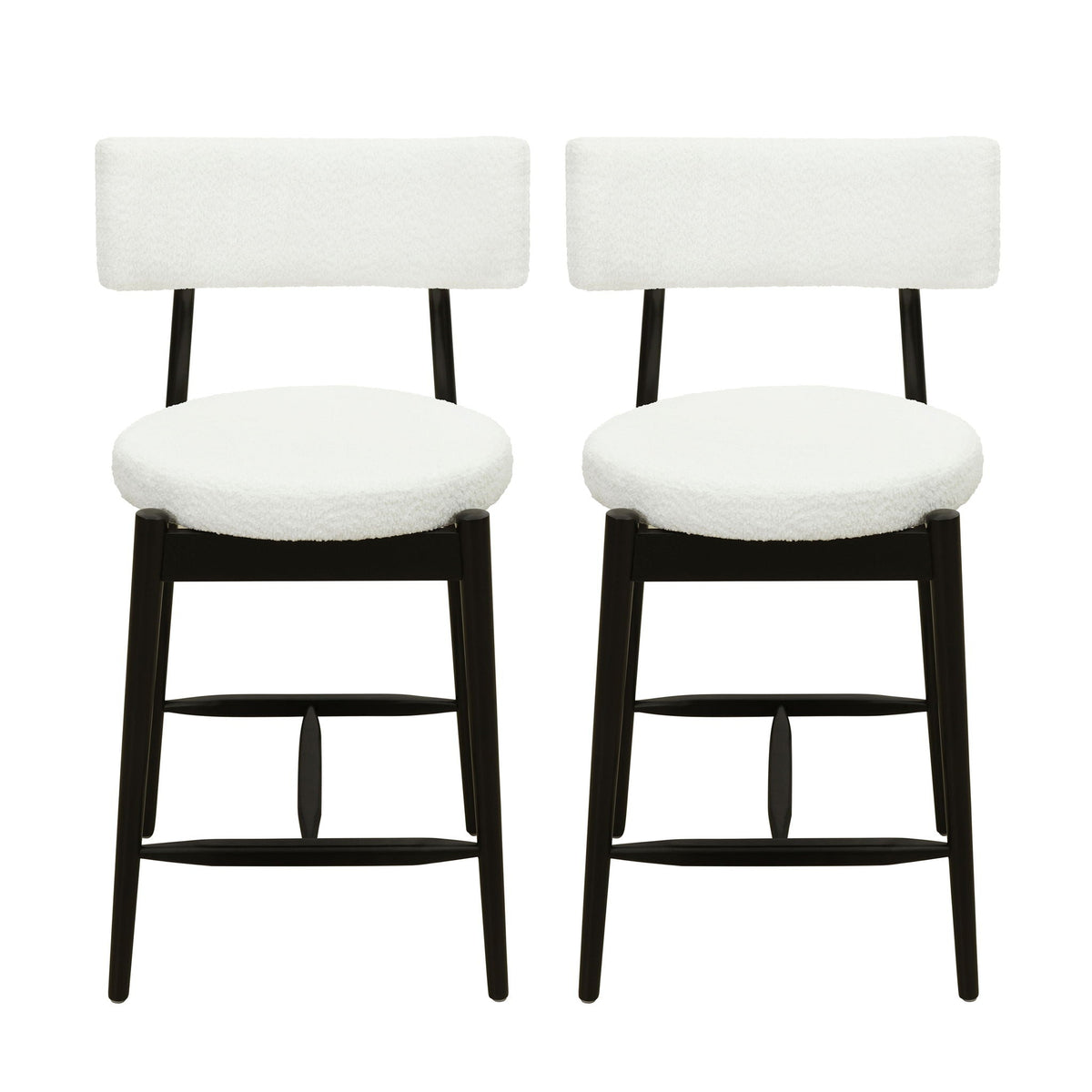 Mid Century Modern Counter Stools with Full Back - Fabric Upholstery, Set of 2