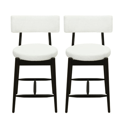 Mid Century Modern Counter Stools with Full Back - Fabric Upholstery, Set of 2
