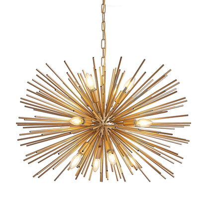 Gold 12-Light Mid-Century Modern Starburst Chandelier with Adjustable Chain