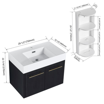 Modern Wall Mounted Bathroom Vanity with Resin Sink - Black