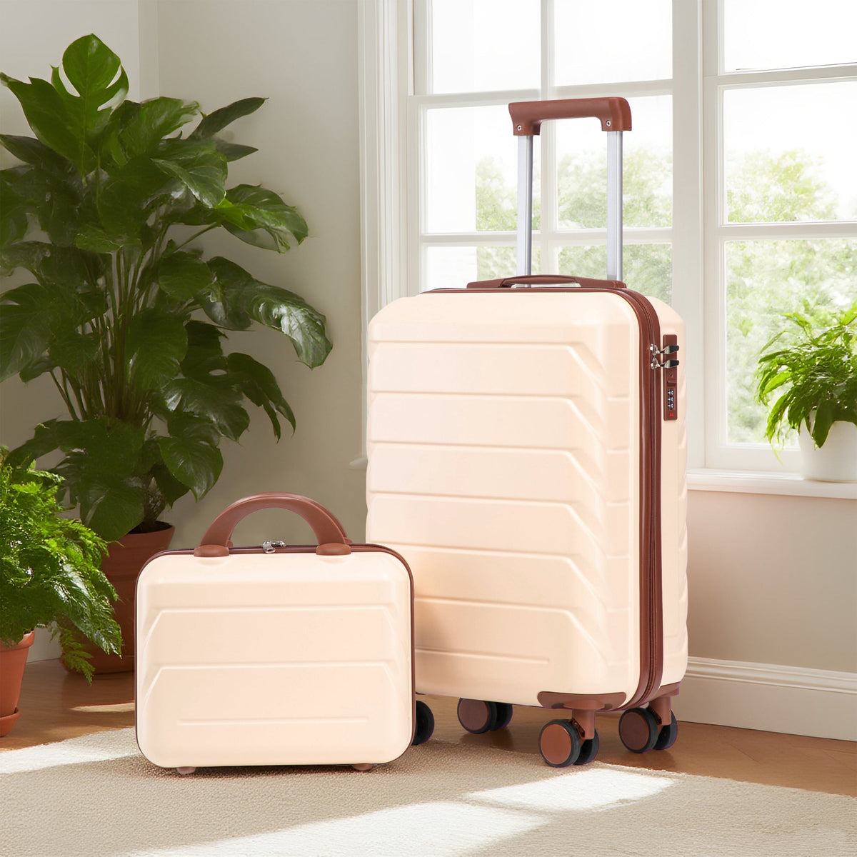 Beige 2-Piece Spinner Luggage Set with Hard Shell - Beige