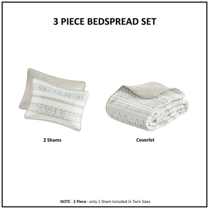 Printed Microfiber Seersucker Quilt Set with Reversible Design - Taupe/Blue