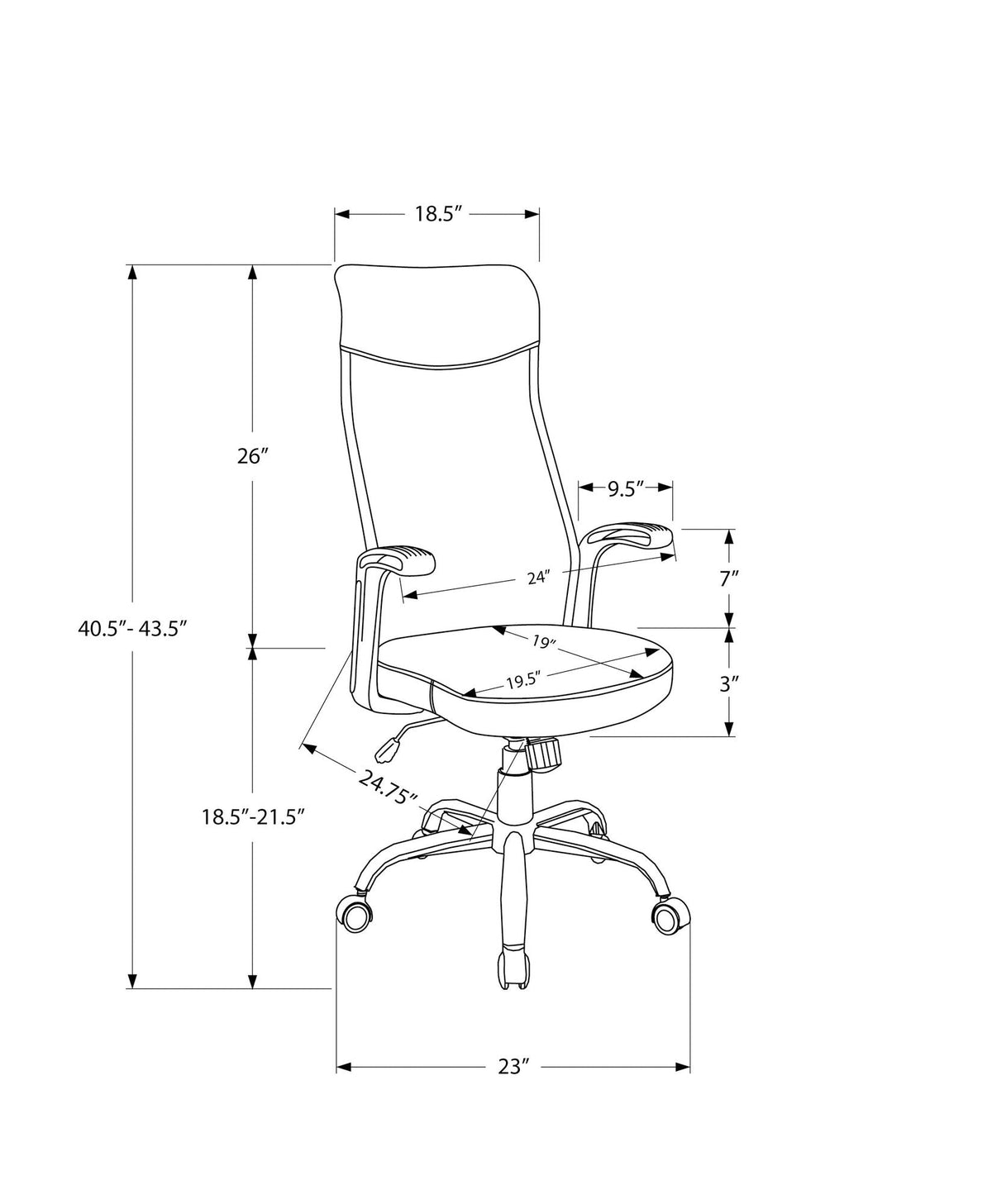 Adjustable Height Office Chair with Swivel and Armrests - Black or Gray