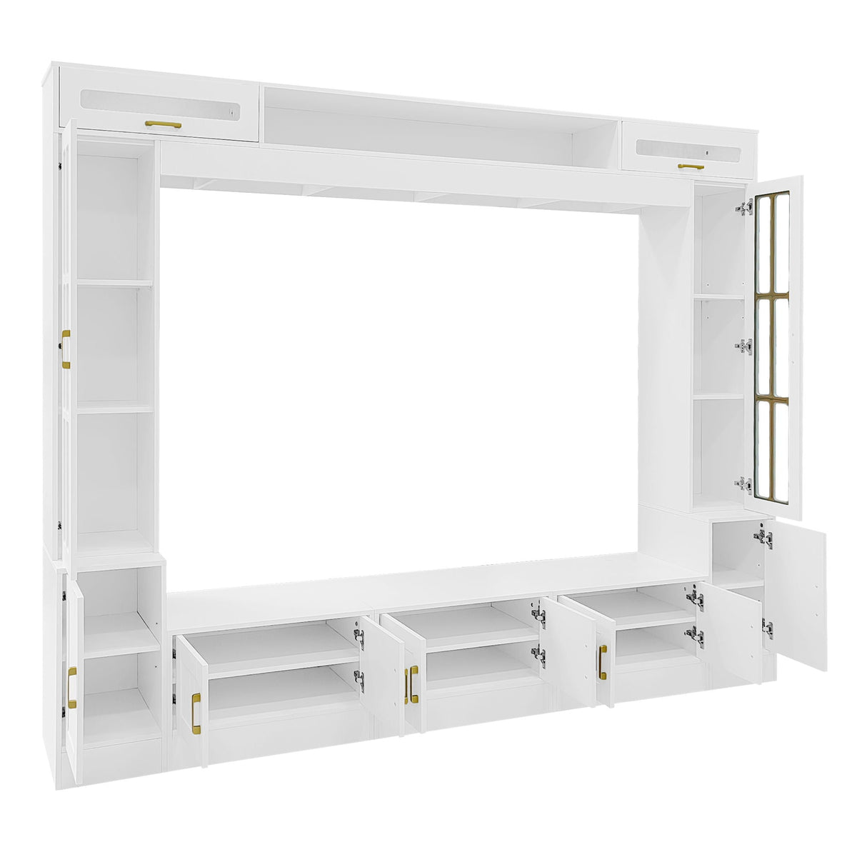Wall Unit Entertainment Center with Glass Doors - White or Black