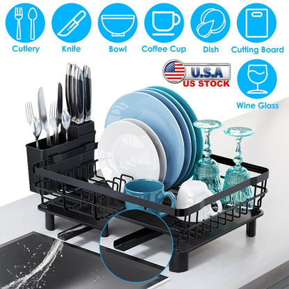Dish Drying Rack Drain Board Utensil Holder Organizer Drainer Tableware Organizer Kitchen Countertop Storage Shelf