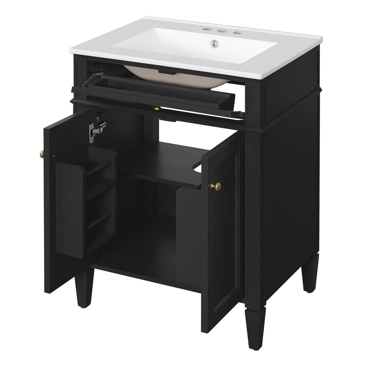 Bathroom Vanity with Solid Wood Frame and Tip Out Drawer - Black, White, Dark Green