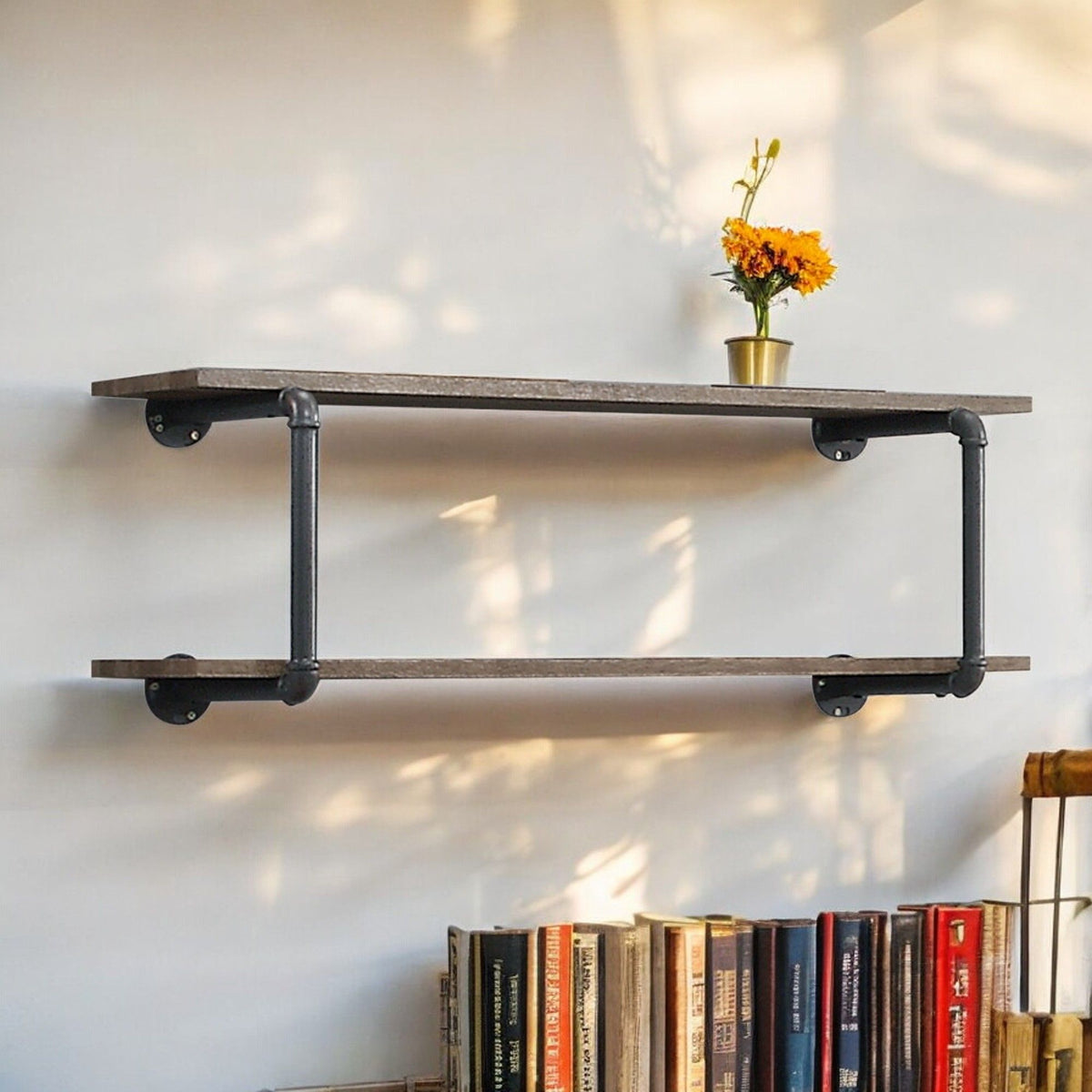 Antique Oak Wall Rack with 2-Tier Storage - Oak