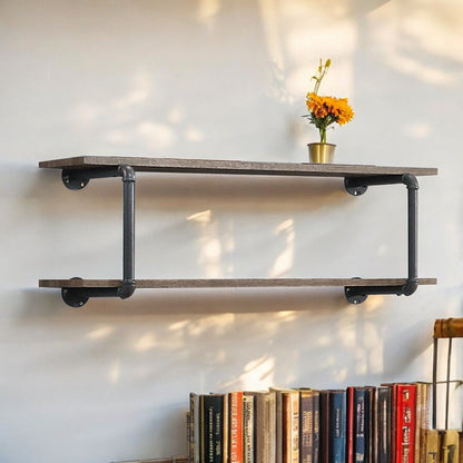 Antique Oak Wall Rack with 2-Tier Storage - Oak