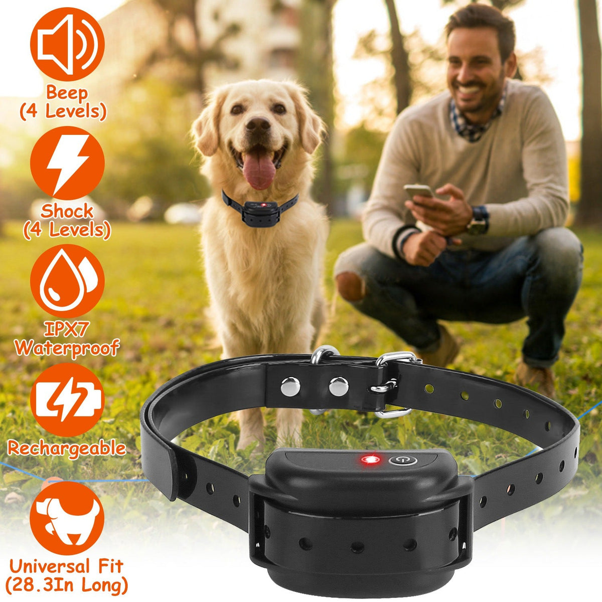 IPX7 Waterproof Electric Dog Training Collar Rechargeable Receiver Beep Shock for Small Medium Large Dogs