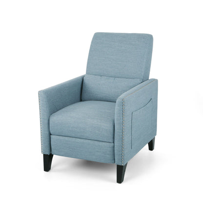 Repose Upholstered Recliner Chair with Nailhead Trim - Light Blue