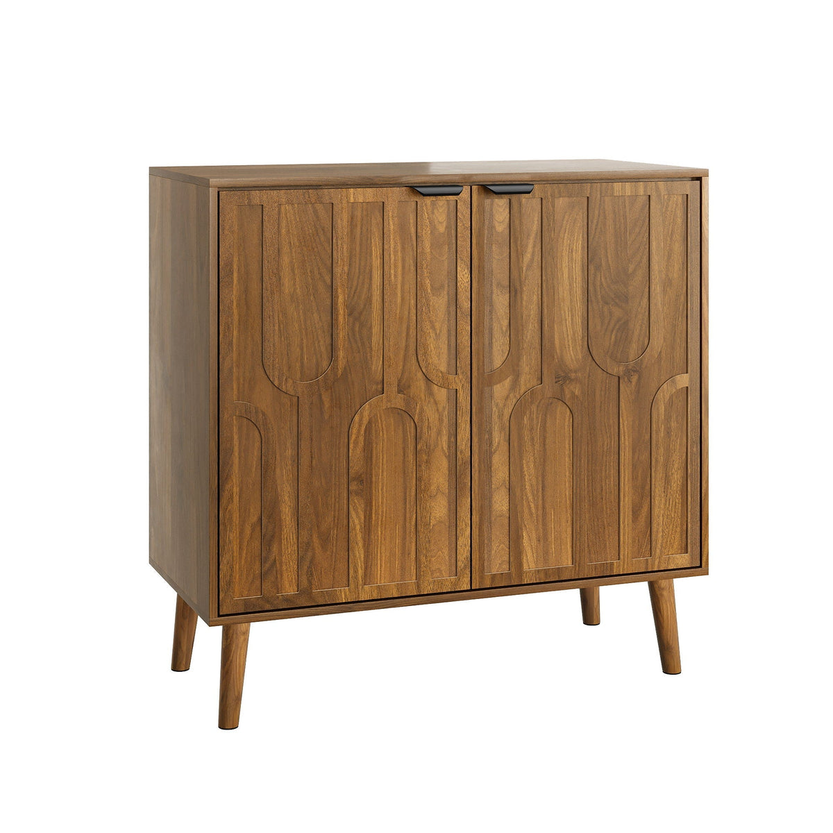 Farmhouse Style Sideboard Buffet Cabinet with Slatted Doors - Walnut