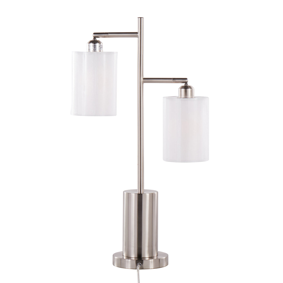 Cannes Contemporary Table Lamp with Adjustable LED Lighting - Nickel/White