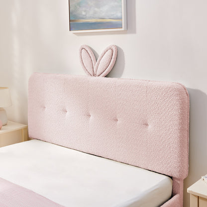 Queen Size Kids Upholstered Bed with Rabbit Ear Headboard & Storage - Boucle