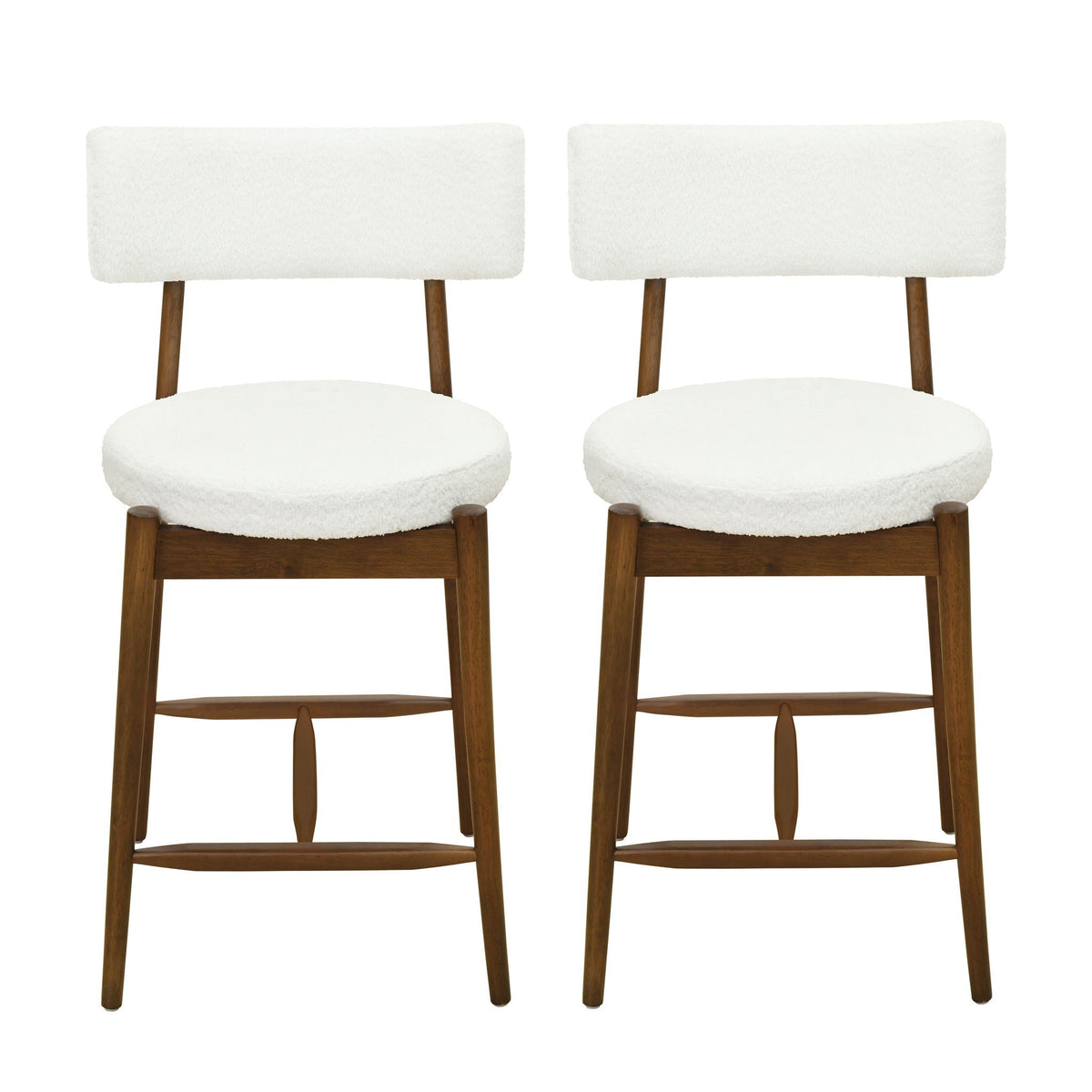 Mid Century Modern Counter Stools with Full Back - Fabric Upholstery, Set of 2