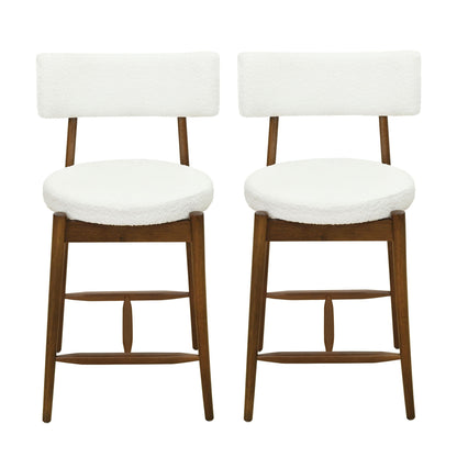 Mid Century Modern Counter Stools with Full Back - Fabric Upholstery, Set of 2