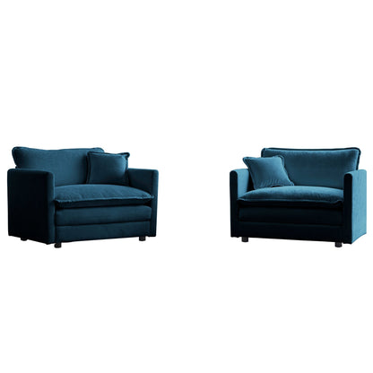 Blue Chenille Upholstered Accent Chair Set of 2 with Solid Wood Frame
